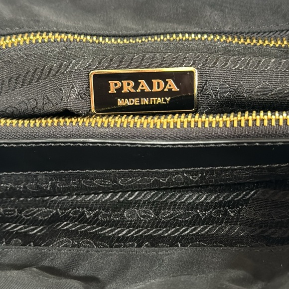PRADA Tessuto Tote Bag Nylon with Gold Triangle Large Logo Plate Shoulder Bag - Picture 11 of 16